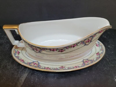 Antigo barco e placa inferior China Heinrich H&C Selb Baviera 70366 rosas rosa molho - Imagem 1 de 4