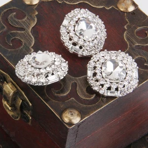 5x Diamante Silver Rhinestone Crystal Round Shank Button Sewing Craft 23mm - Picture 1 of 6