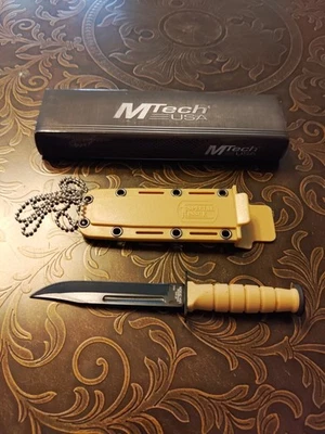 Cuchillo de cuello de hoja fija Bowie de combate bronceado desierto MTech MT632DT en general ¡NUEVO! Foto 1 de 4