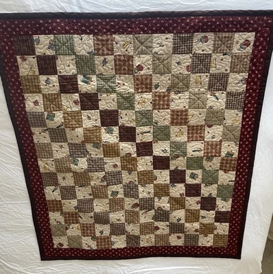 Manta de cuna de retazos hecha a mano para bebé 41” x 46,5” marrón tostado NUEVA Foto 1 de 2