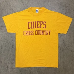 Vintage 80s Russell Athletic Yellow Chiefs Cross Country T Shirt Mens Medium - Picture 1 of 8