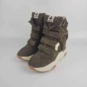 ISABEL MARANT Balskee $770 Khaki/Ecru Suede And Leather Wedge Sneakers New - Picture 1 of 11
