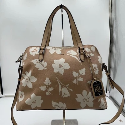 Bolso de mano Lauren Ralph Lauren floral con detalles de cuero blanco tostado Foto 1 de 4
