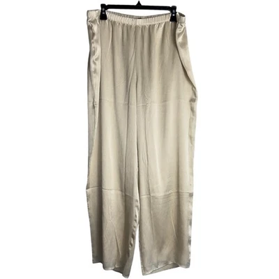 Eileen Fisher Large Almond Silk Satin Straight Ankle Pants NWT - Image 1 of 4