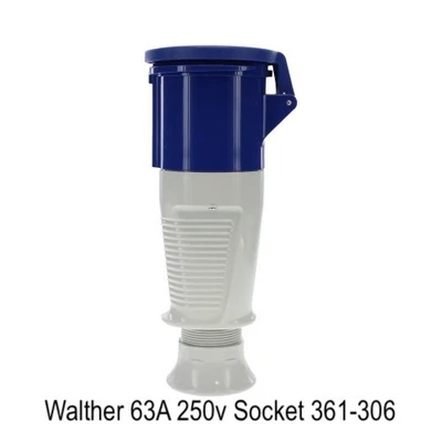 Walther 63A 250v Socket 361-306 IP44 Cable Mount Mains Event Broadcast Power - Image 1 of 4