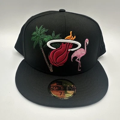 Sombrero Miami Heat New Era State Stitch 59FIFTY 7 7/8 negro flamenco palmera Foto 1 de 4
