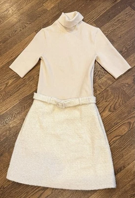 Theory Knit Combo Dress Belle Tweed Ivory Wool Turtleneck Dress Sz P/XS - Image 1 of 4