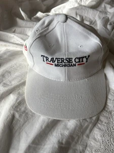 Vintage Traverse City Michigan Hat Strapback Dad Adjustable White Embroidered - Picture 1 of 3