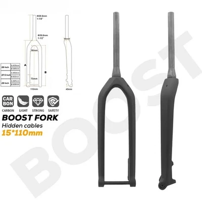 MTB Thru Axle Boost Fork 15*110mm Full Carbon Fiber Bike 26/27.5/29" Rigid Fork - Image 1 of 4