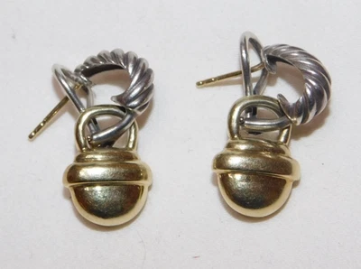 Pendientes colgantes David Yurman de bellota trasera Omega de plata de ley y 14 k SIN CAJA Foto 1 de 3