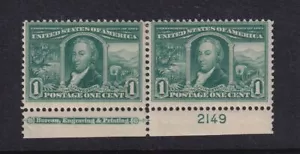 1904 Louisiana Purchase 1c Sc 323 RARE plate number & imprint MHR OG (TP - Picture 1 of 2