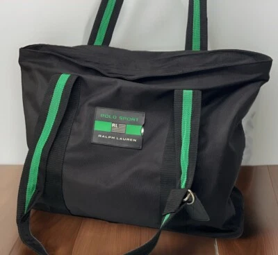 Vintage Polo Sport Ralph Lauren Tote Bag Large Travel Black Green Stripe 90s - Image 1 of 4