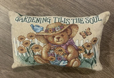Needlepoint Pillow Vintage Gardening Tills The Soul Tapestry Flower Boyds Bears? - Image 1 of 4