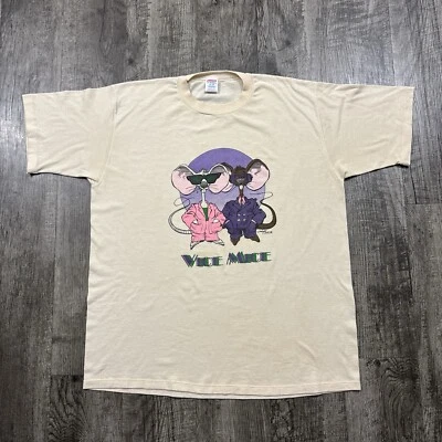 Vintage 80s Vice Mice Parody T Shirt Pale Yellow XL - Image 1 of 4