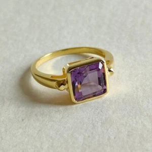 Natural Purple Amethyst Gemstone Ring 18K Solid Yellow Gold Ring C471 - Picture 1 of 6