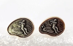 Anson Golf Cufflinks Golfer on Green Two Tone MCM Vtg Golfer Mens *Wear READ! - Picture 1 of 14