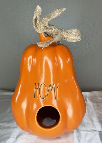 Rae Dunn HOME Orange Gourd Pumpkin Birdhouse Burlap Ribbon Fall NEW Cover