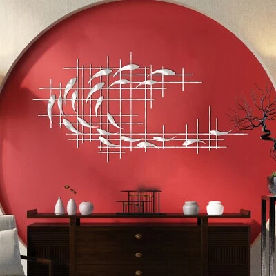 Металлическая рыба семейное настенное искусство, серебряные рыбы настенный декор, современная рыба металлическое искусство - Изображение 1 из 4