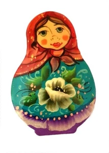 Broche Rusa - Matrioshka Con Flores - Pintado Por Un Artista Krasnova E - Picture 1 of 1