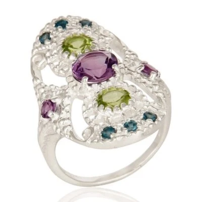 Anillo de plata esterlina 925 amatista topacio azul peridoto piedra de nacimiento joyería Foto 1 de 3