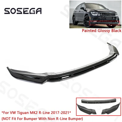 Kit de labios de parachoques delantero negro brillante para VW Tiguan MK2 R-Line 2017-2021 estilo GT 3 piezas Foto 1 de 4