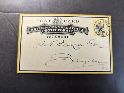 Cubierta de postal de África Central Británica Blantyre Nyasalandia a Zanzíbar Foto 1 de 2