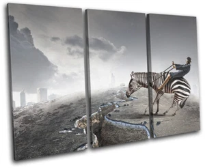 Girl Riding Zebra Surrealism Fantasy TREBLE CANVAS WALL ART Picture Print - Picture 1 of 1