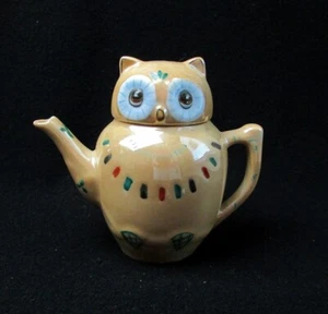 Vintage Eule Pfirsich Orange Glanzware Persönliche Teekanne Deko Teekanne Pier 1 - Bild 1 von 9