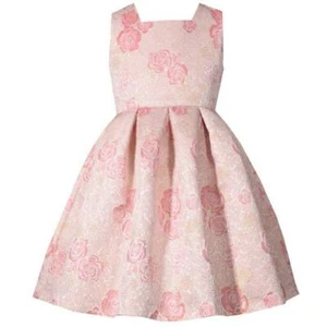 BONNIE JEAN Girls 16 Gold/Pink Floral Jacquard Open Back Bow Dress NWT $68 - Picture 1 of 2