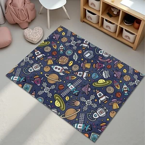 Navy Blue Space Galaxy Star Sun Moon Universe Rug Nursery Baby Room Carpet Decor - Picture 1 of 7