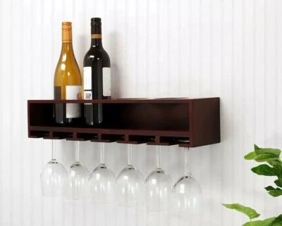 Nuevo en caja Nexxt Estante de pared contemporáneo Madera de caoba Estante de vino y almacenamiento de vidrio Foto 1 de 4