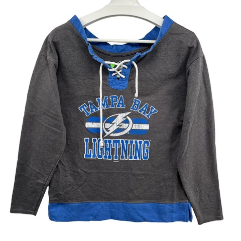 Tampa Bay Lightning Sweater Womens Small Tie Neck Retro Spellout Logo Pullover Cover