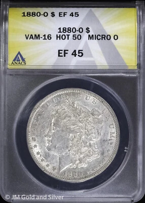 1880-O Morgan Silver Dollar ANACS XF 45 | VAM-16 Hot 50 Micro O 0 Tilted Right - Image 1 of 4
