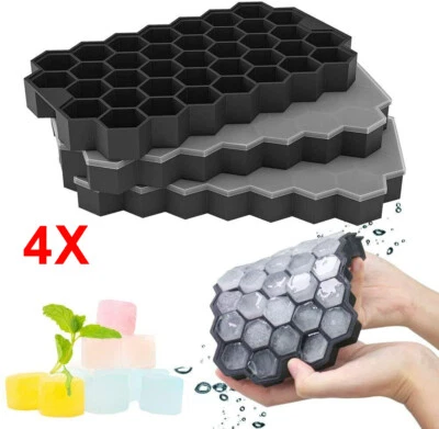 4x Eiswürfelform Silikon Eiswuerfelbehaelter 37 Gitter Ice Tray Cube Mit Deckel - Bild 1 von 4