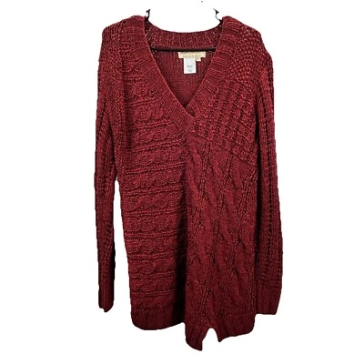 Suéter Norm Thompson Medio Abierto Tejido Borgoña Rojo Texturizado Manga Larga Vacaciones Foto 1 de 4