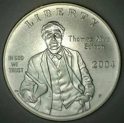 2004 P Thomas Alva Edison BU Silver Dollar Commemorative $1 US Coin ONLY UNC - Image 1 of 4