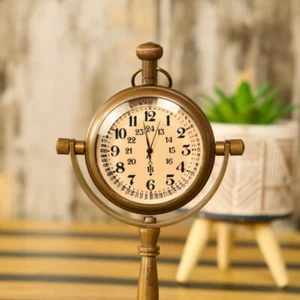 Vintage Brass Mechanical Desk Clock - Antique Tabletop Decorative Gift - Picture 1 of 9