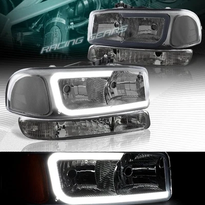 ДЫМ DRL СВЕТОДИОДНАЯ ФАРА + БАМПЕР С ПРОЗРАЧНЫМ ОТРАЖАТЕЛЕМ ПОДХОДИТ 00-06 GMC YUKON XL1500/2500 - Изображение 1 из 4