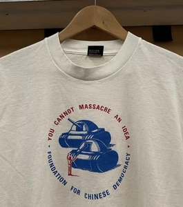Vintage 80s Tiananmen Square Tank Man T Shirt Human Rights China Size Large - Picture 1 of 7