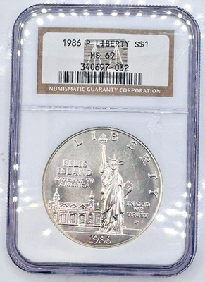 1986-P Statue of Liberty $1 NGC MS 69 Silver Modern Commemorative Dollar - Image 1 of 2