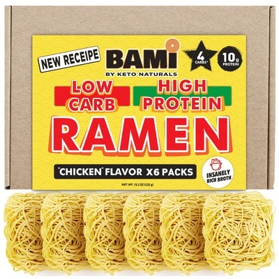 Low Carb ramen noodles (Chicken flavor 6 packs) Keto noodles 4g carbs, High P... - Image 1 of 4