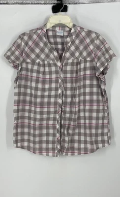 Женская разноцветная хлопковая блузка Columbia в клетку с коротким рукавом на пуговицах спереди размер XL - Изображение 1 из 4