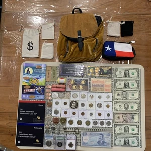 Amazing 🤩 $350 GRAB Bag Back Pack SILVER UNC COINS SLABS CURRENCY Pouches/More - Picture 1 of 24