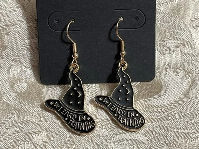 Vintage Witch Hat Halloween Gold Dangle Fashion Bohemian Casual Fun Earrings - Image 1 of 2