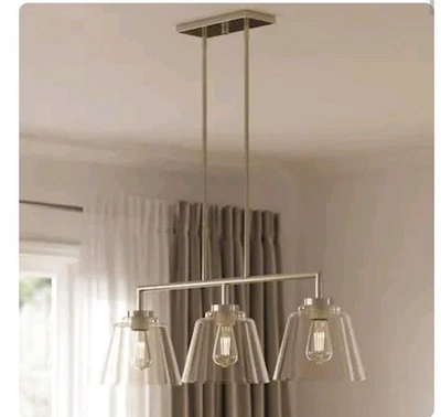 3-Light Brushed Nickel Farmhouse Hanging Kitchen Island Allen Roth Bradley  - Image 1 of 4