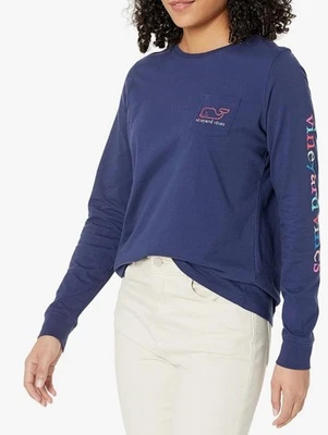 Camiseta VINEYARD VINES Neón Vintage Ballena Talla M Azul Marino Multicolor Logo Cuello Redondo Algodón Foto 1 de 4