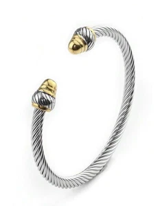 Silver Twisted Cable Two Tone Womens Bangle Bracelet One Size - Picture 1 of 5