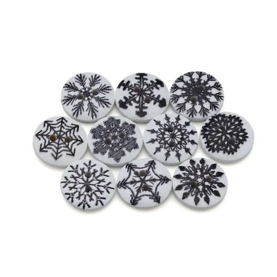 50pcs Snowflake Print Wood Buttons, for Sewing, Scrapbooking & DIY Decor 15mm - Image 1 of 4