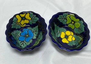 2 Cuencos Ovalados de Cerámica Talavera Mexicana Artesanales Diseño Floral Sin Plomo - Imagen 1 de 10