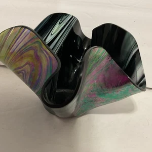 Folded Iridescent Handkerchief Art Glass Vase, Handmade, Rounded Tops, Gorgeous  - Picture 1 of 9